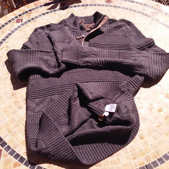 Y2K Tasso Elba Textured Knit Sweater Unisex Men's -S Ribbed Mock Neck Zip Grey - Picture 6 of 11